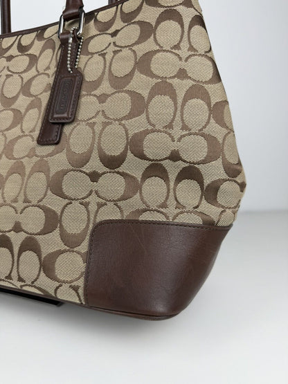 Coach signature leather and canvas tote bag
