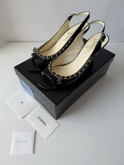 SS2011 Chanel patent leather chain open toe heels