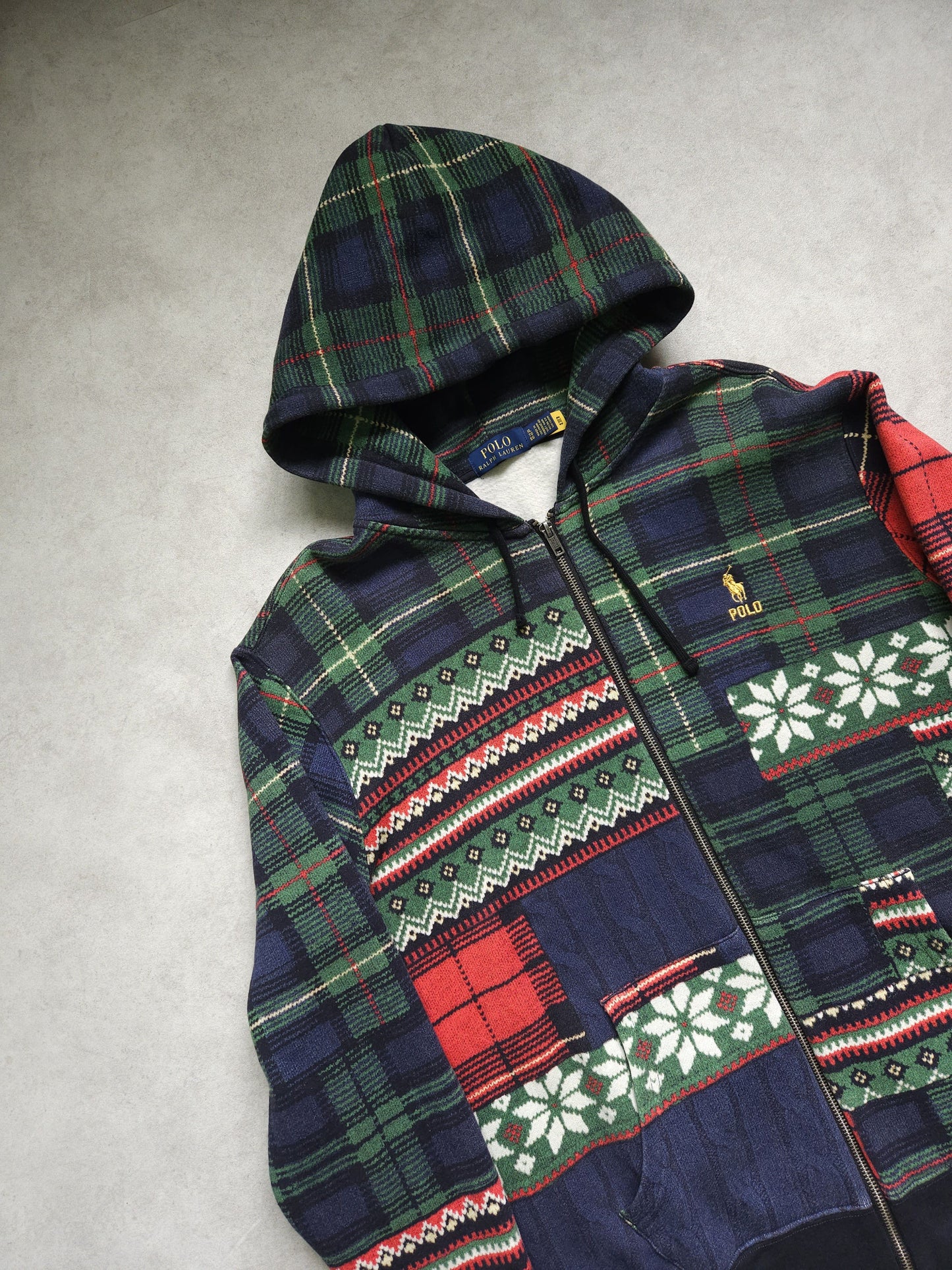 Ralph lauren patchwork print fleece lined zip hoodie