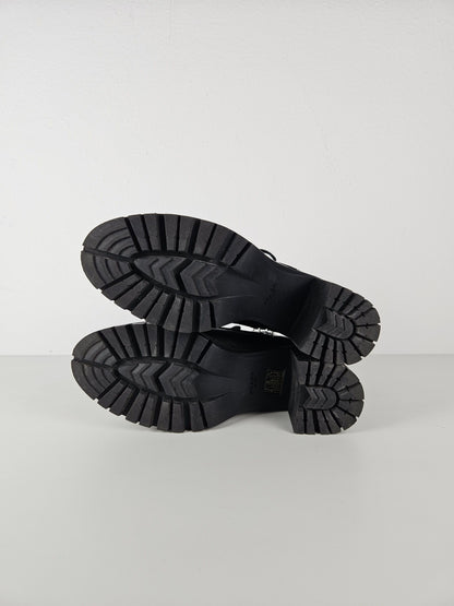 Prada lace up block heel notched sole ankle boots