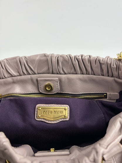 Miu miu vitello bauletto aperto gathered leather handbag