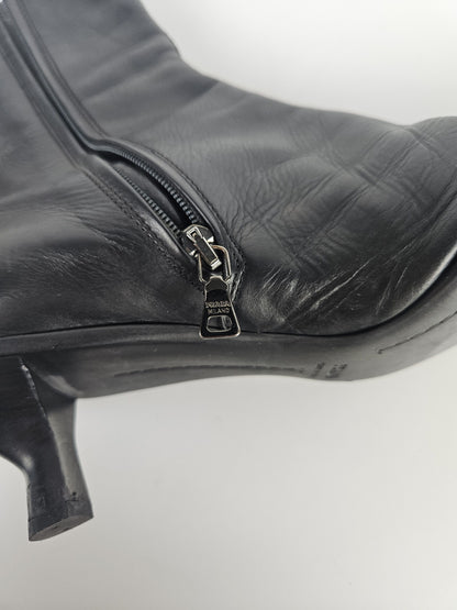 Archive Prada lamb leather kitten heel buckled ankle boots