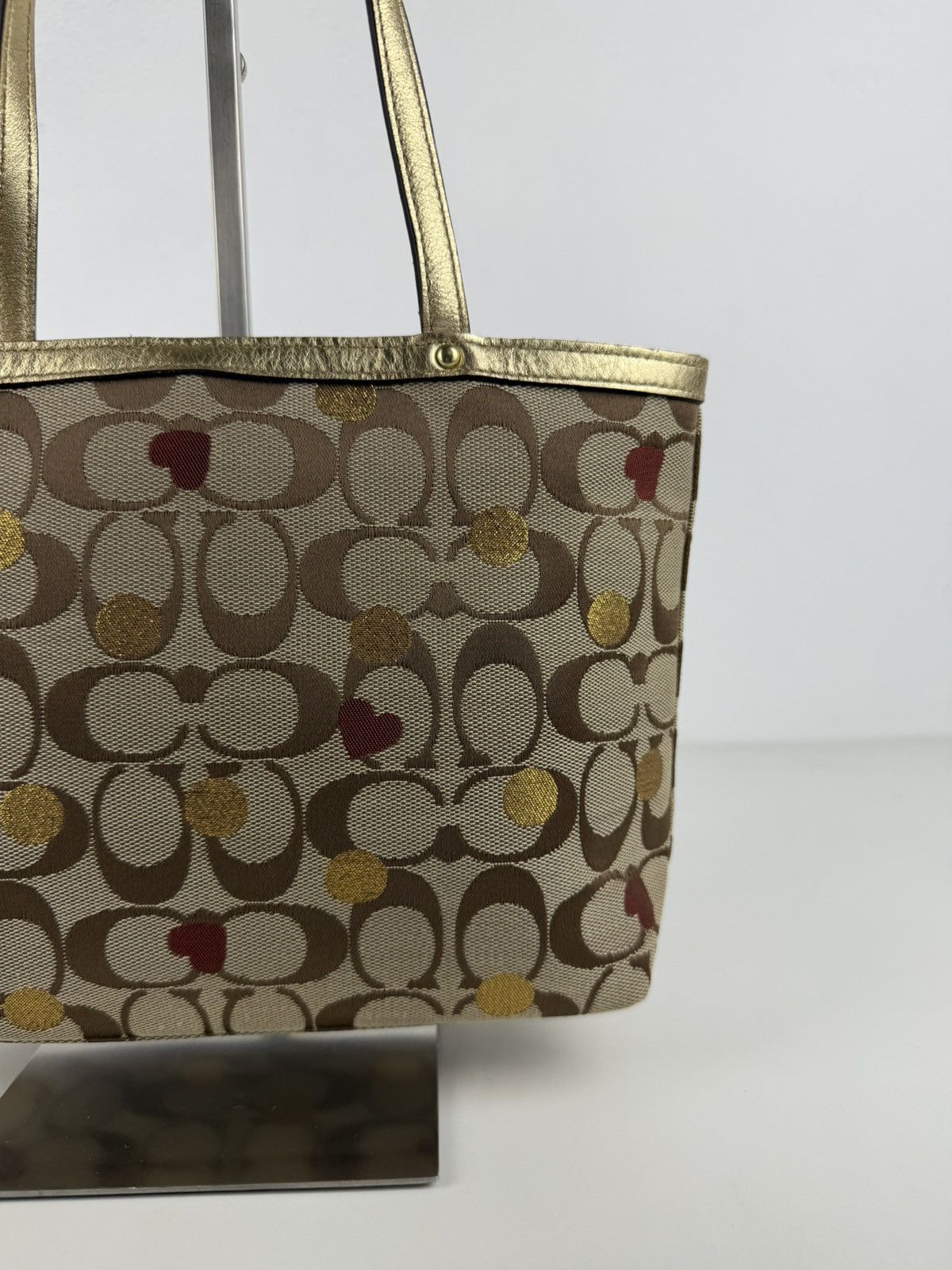 Coach signature canvas heart and polka dot tote bag