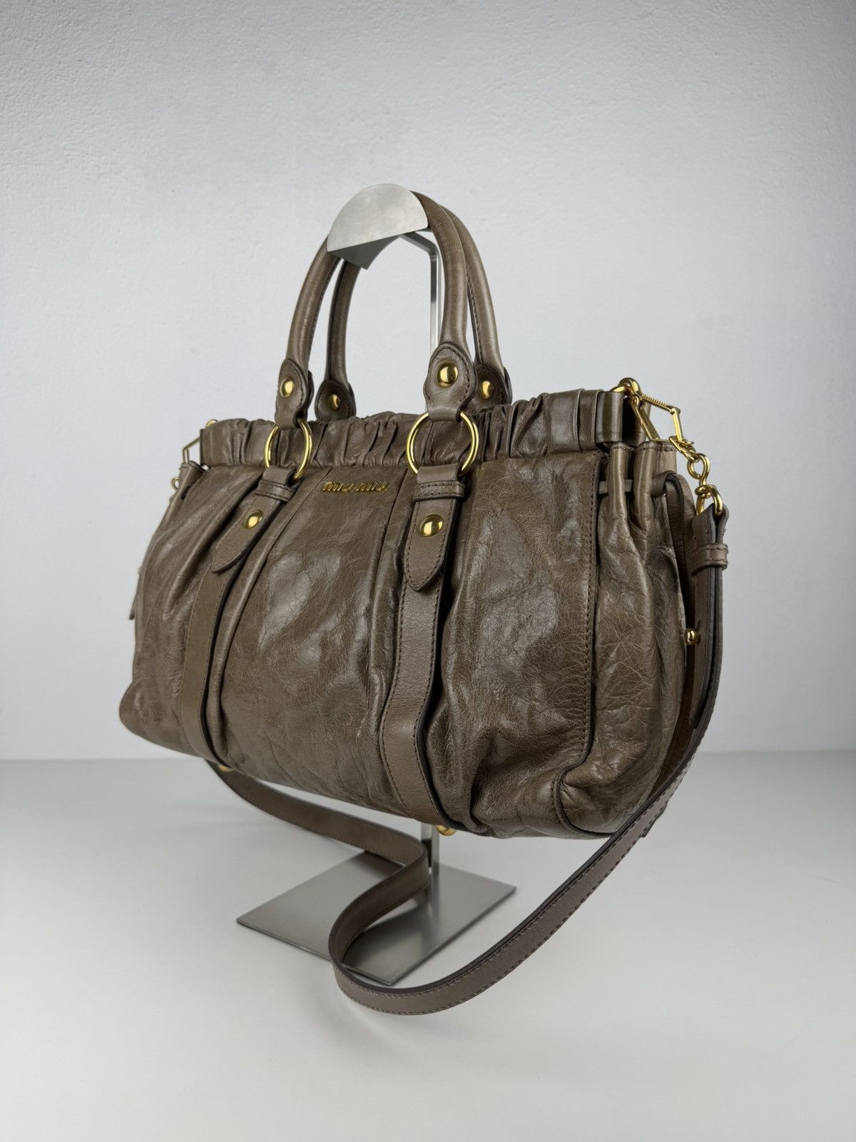 Miu Miu vitello bauletto aperto gathered leather handbag