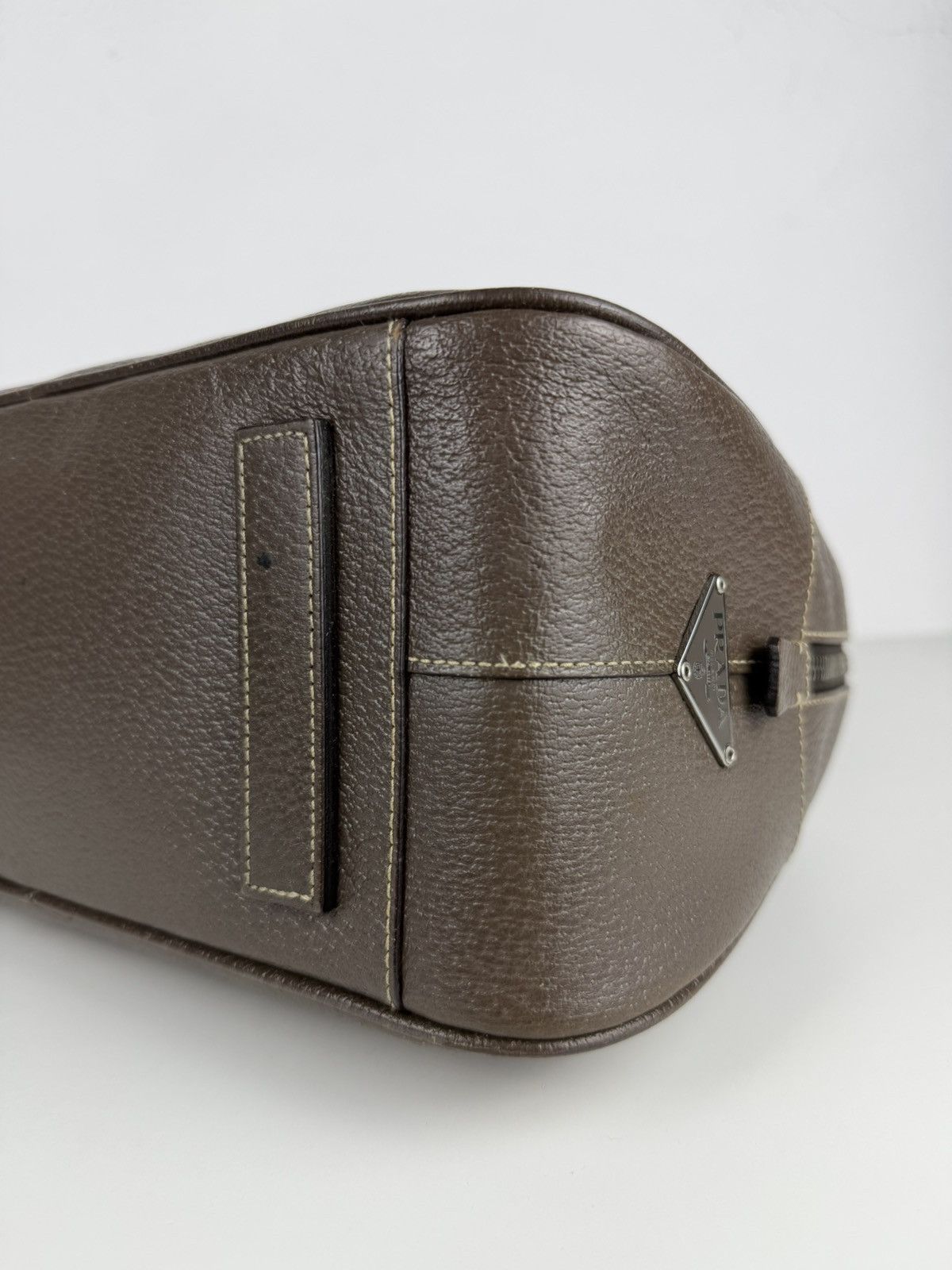 Prada saffiano leather triangle logo mini bowling bag