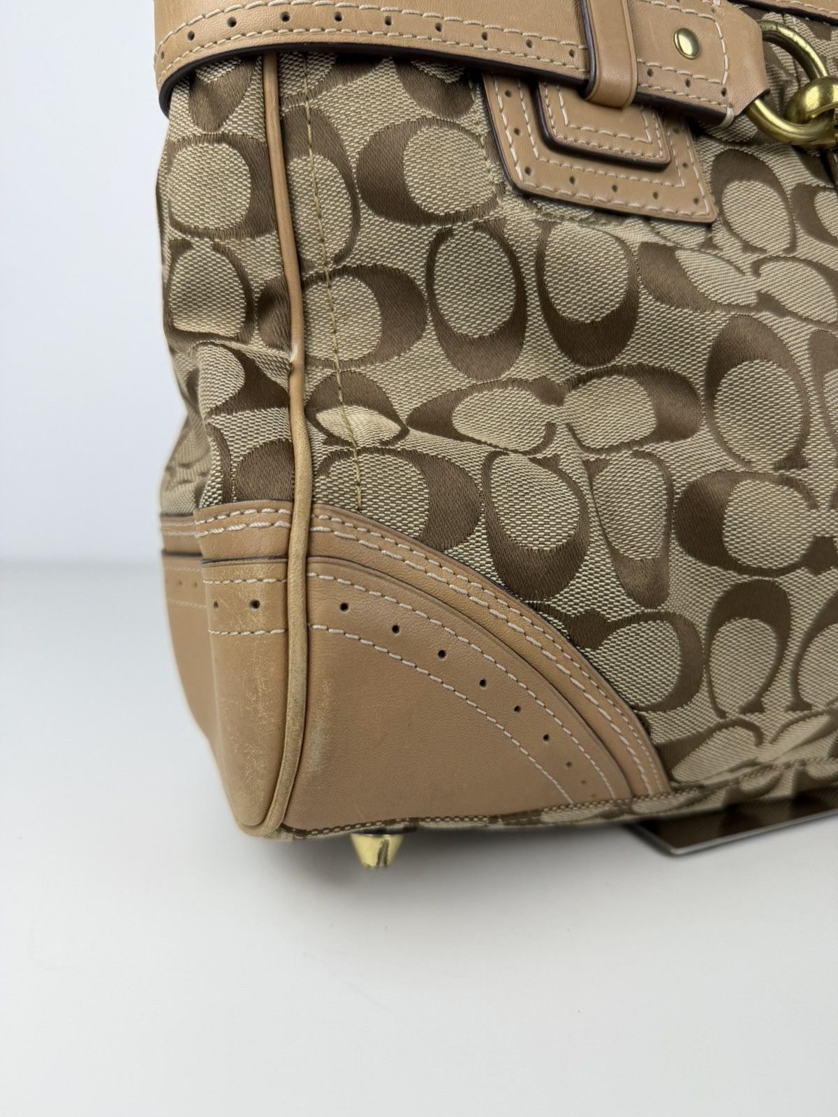 Coach signature leather canvas tassel tote bag