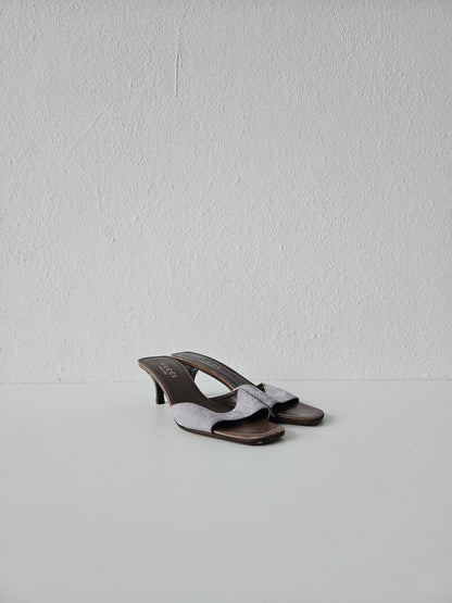 Vintage Gucci monogram canvas high heel open toe mules