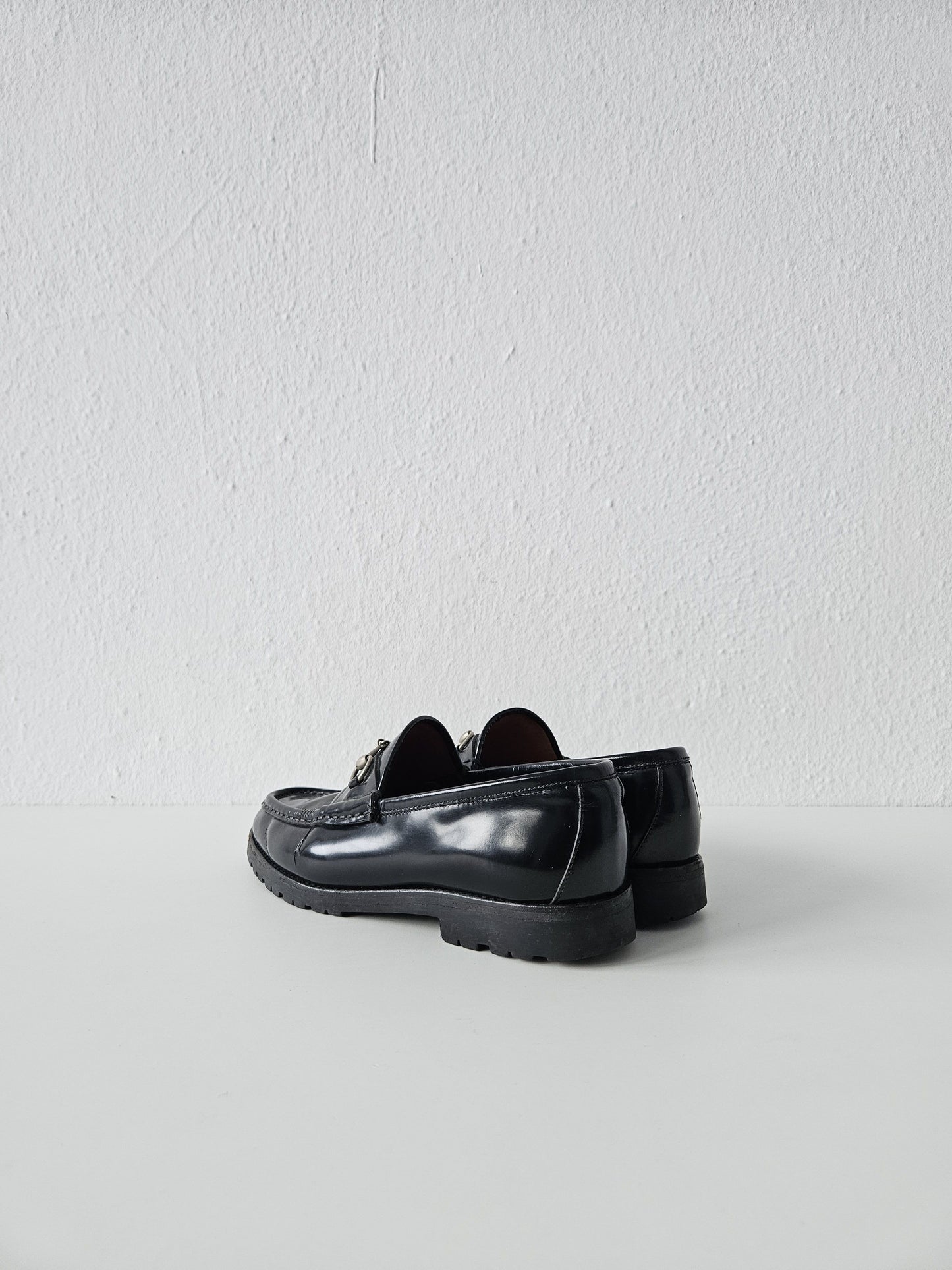 Vintage Gucci notched sole patent leather horsebit loafers