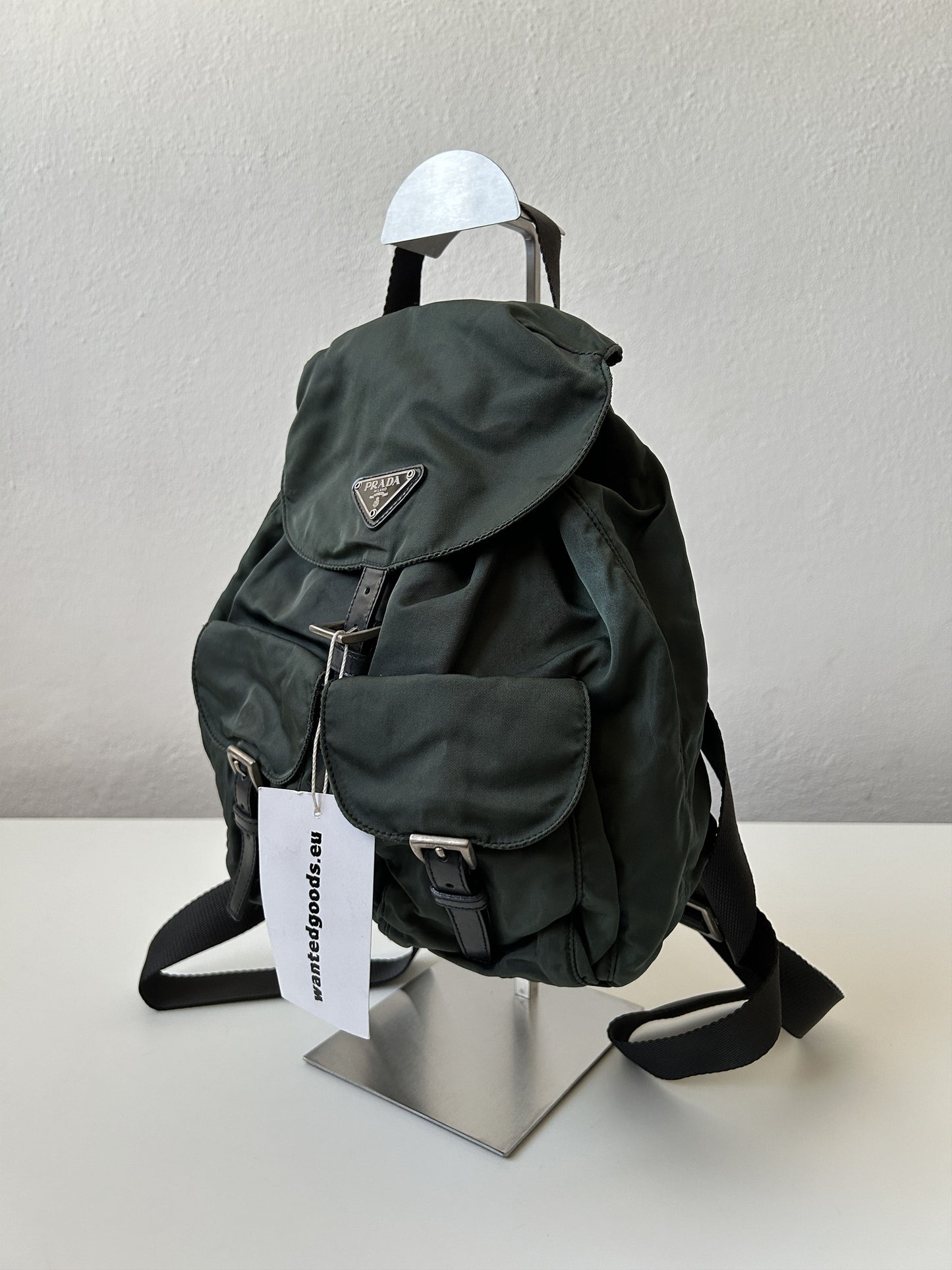 Vintage 90s Prada nylon triangle logo small cargo backpack