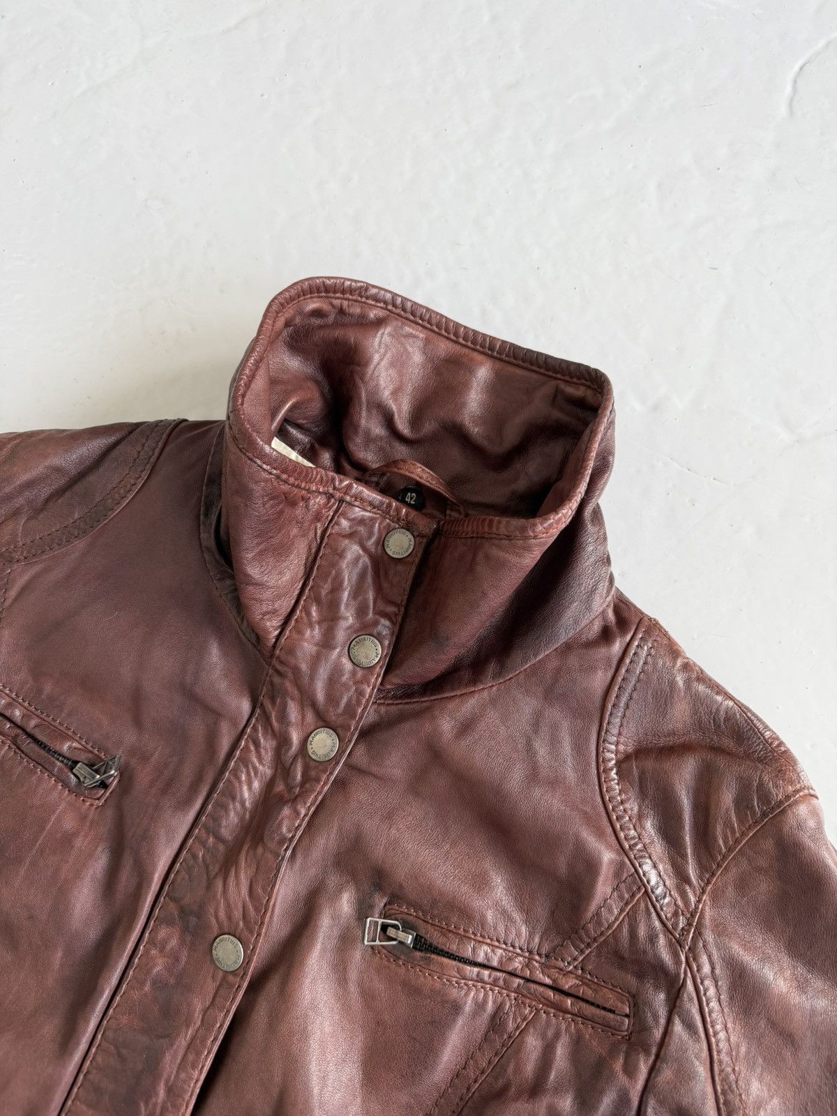 Vintage ‘Mauritius’ cropped leather biker jacket