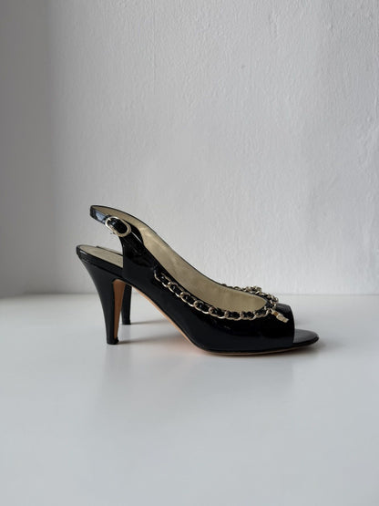 SS2011 Chanel patent leather chain open toe heels