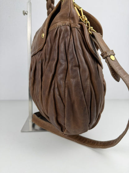 Miu Miu matelasse pleated leather coffer bag in brown