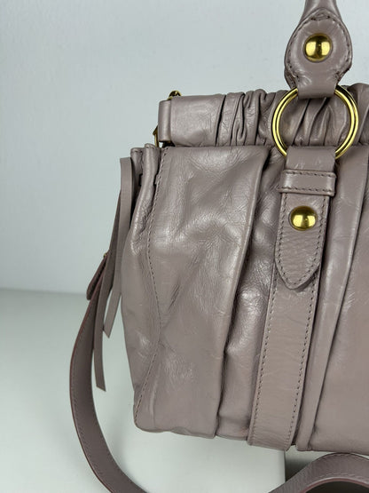 Miu miu vitello bauletto aperto gathered leather handbag