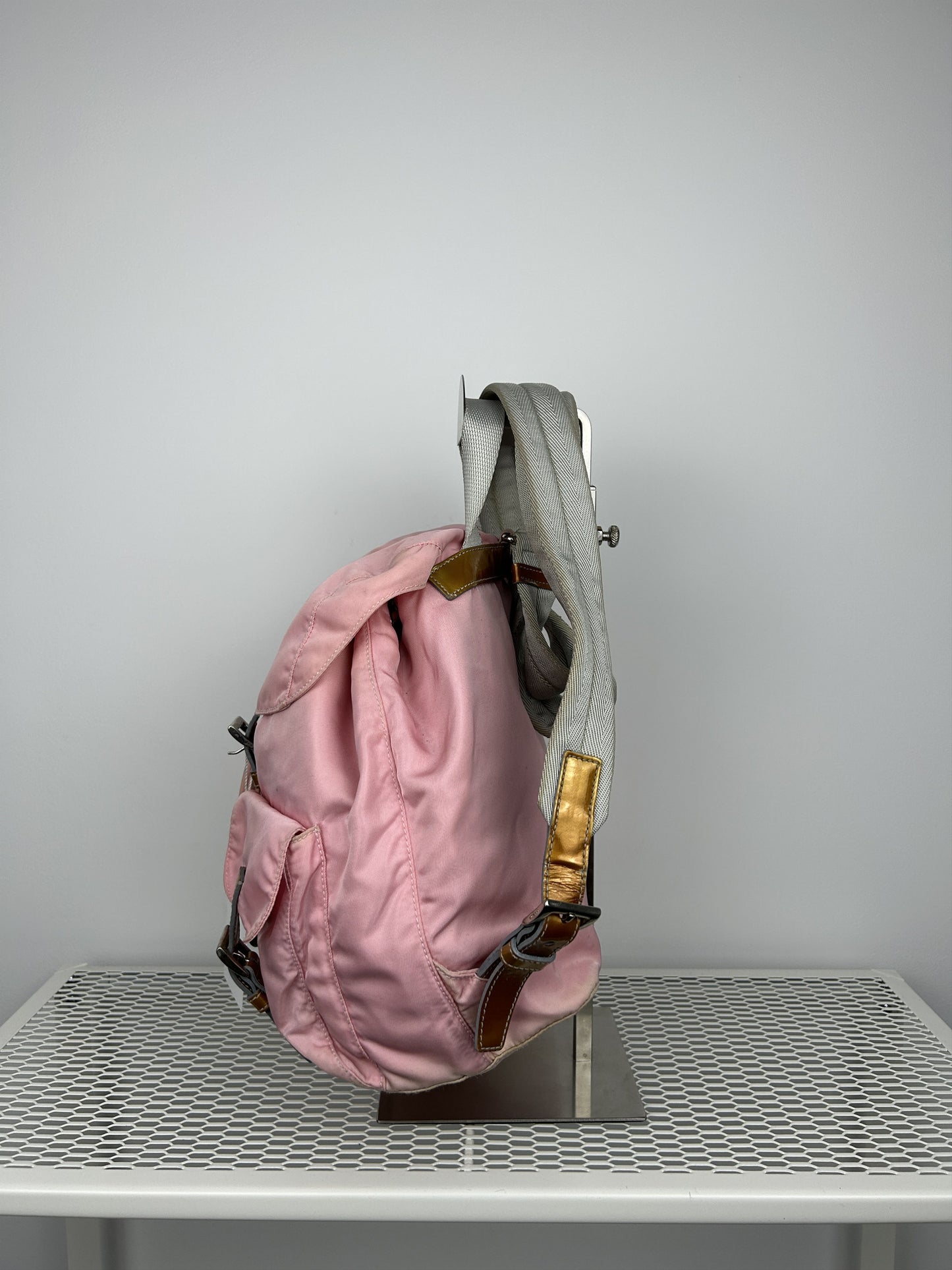 Prada nylon triangle logo pink backpack