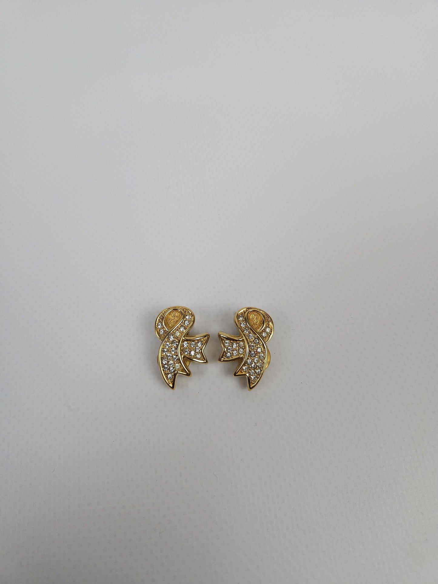 80s Dior rhinestone embellished bow ribbon clip on earrings