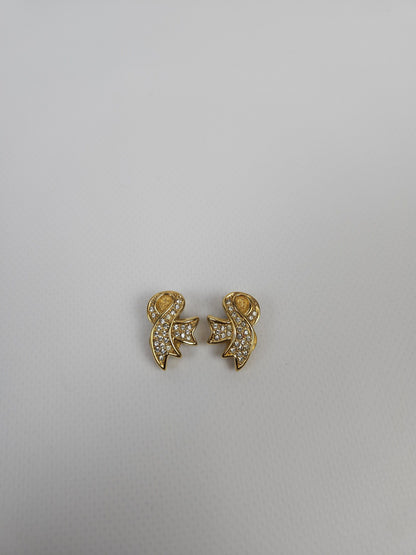 80s Dior rhinestone embellished bow ribbon clip on earrings