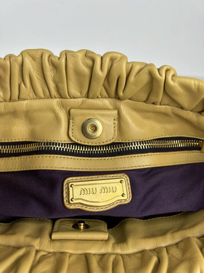Miu miu vitello bauletto aperto gathered leather bag in buttery