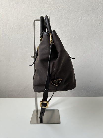 Prada canvas and leather triangle logo tote bag