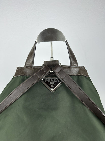 Vintage Prada nylon and leather triangle logo cargo backpack