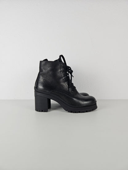 Prada lace up block heel notched sole ankle boots