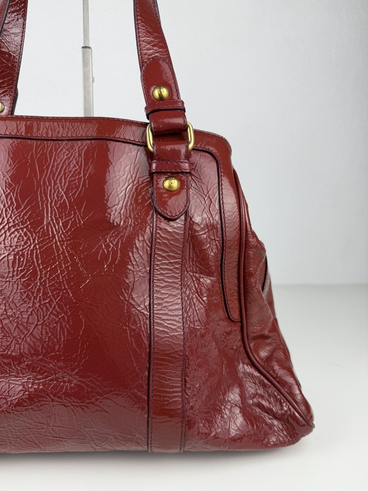 Fendi crinkled patent leather de jour handbag large
