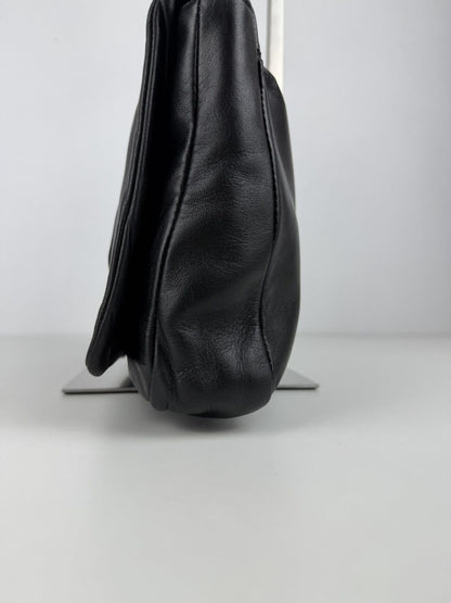 Vintage Prada embossed logo leather shoulder bag