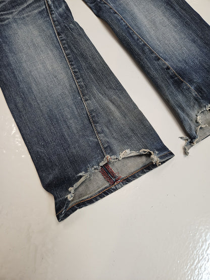 Edwin blue trip distressed washed bootcut denim