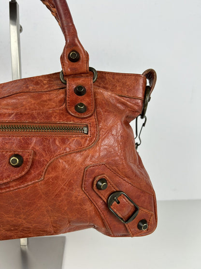 Balenciaga first bag in burnt red