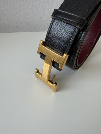 Vintage 1981 Hermes Constance leather belt with H-buckle