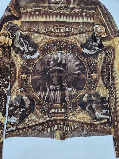 Jean Paul Gaultier jeans native american all over print button up mesh top