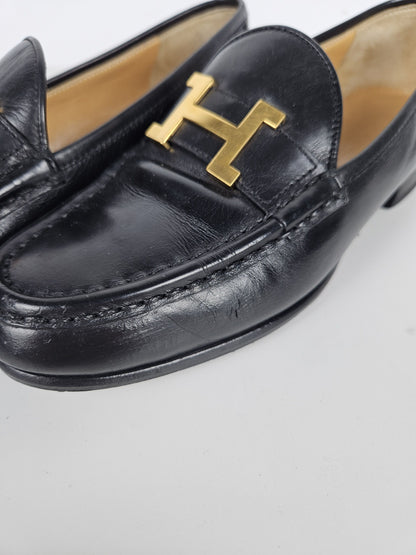 Vintage Hermes constance leather loafers H logo buckle