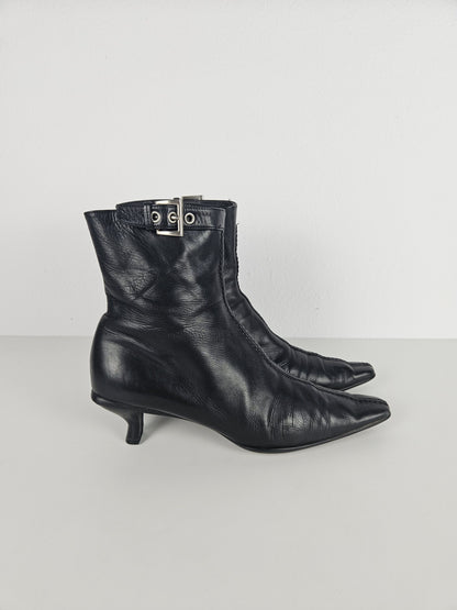 Archive Prada lamb leather kitten heel buckled ankle boots
