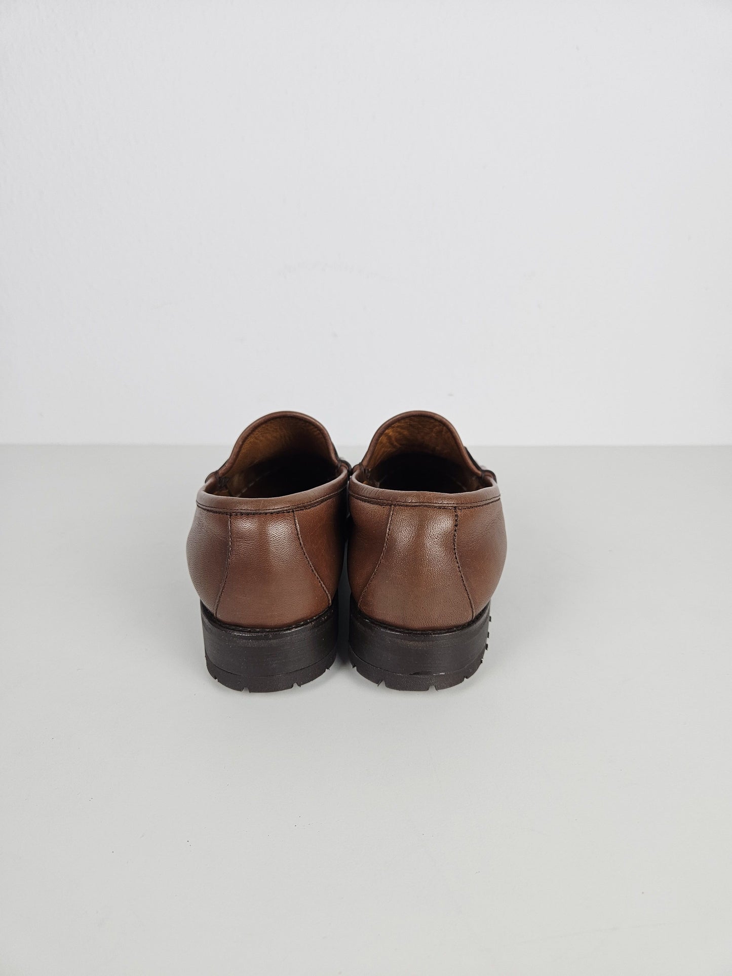 Vintage Gucci leather horsebit loafers with notched thick sole