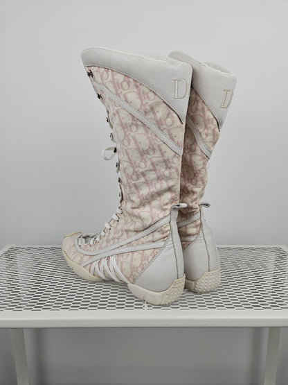 Vintage y2k dior monogram knee height lace up boots