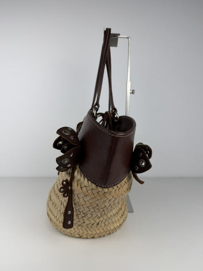 Vintage 90s miu miu wicker and leather basket tote bag