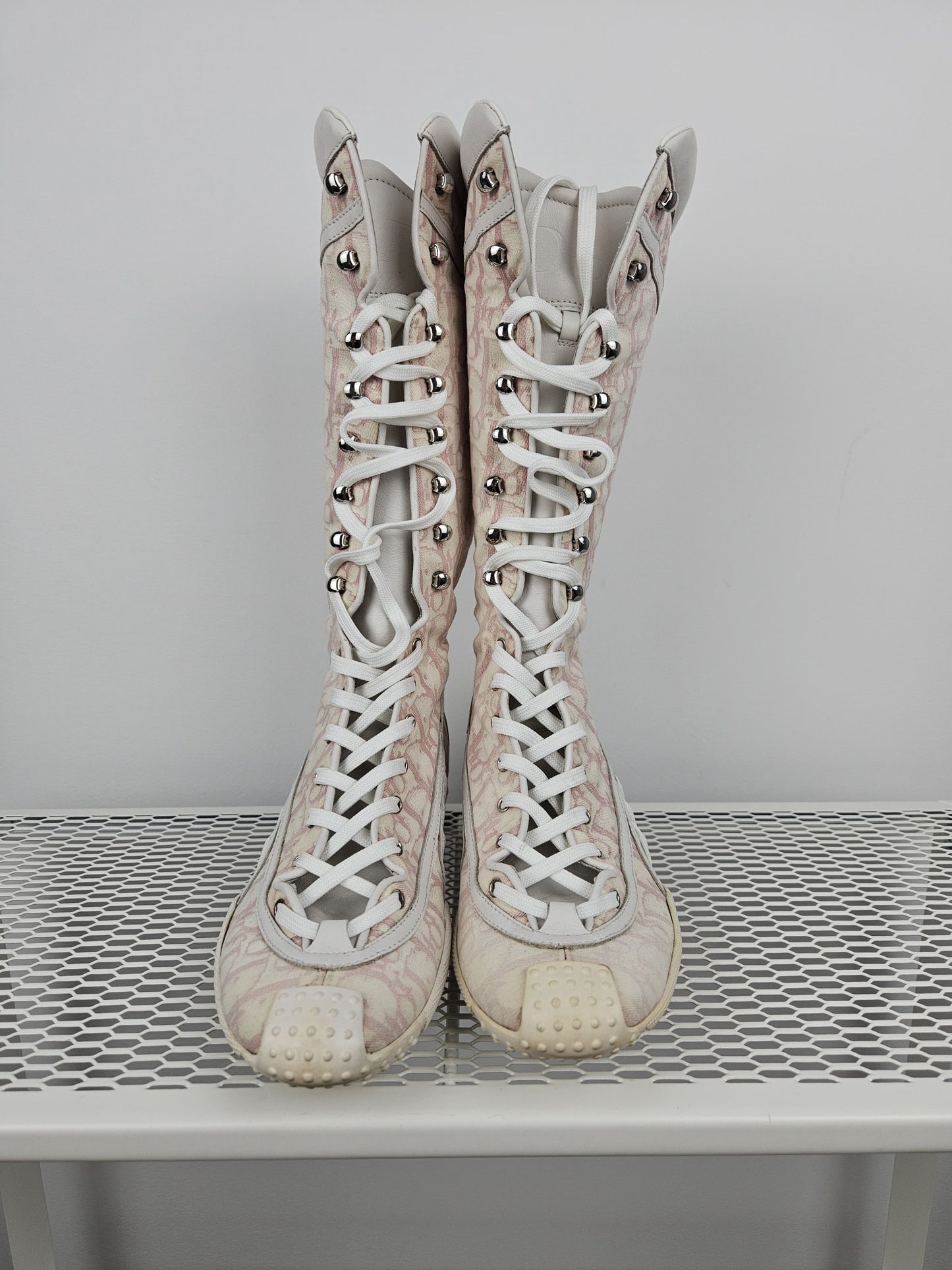 Vintage y2k dior monogram knee height lace up boots