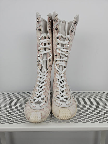 Vintage y2k dior monogram knee height lace up boots