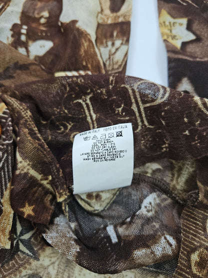 Jean Paul Gaultier jeans native american all over print button up mesh top