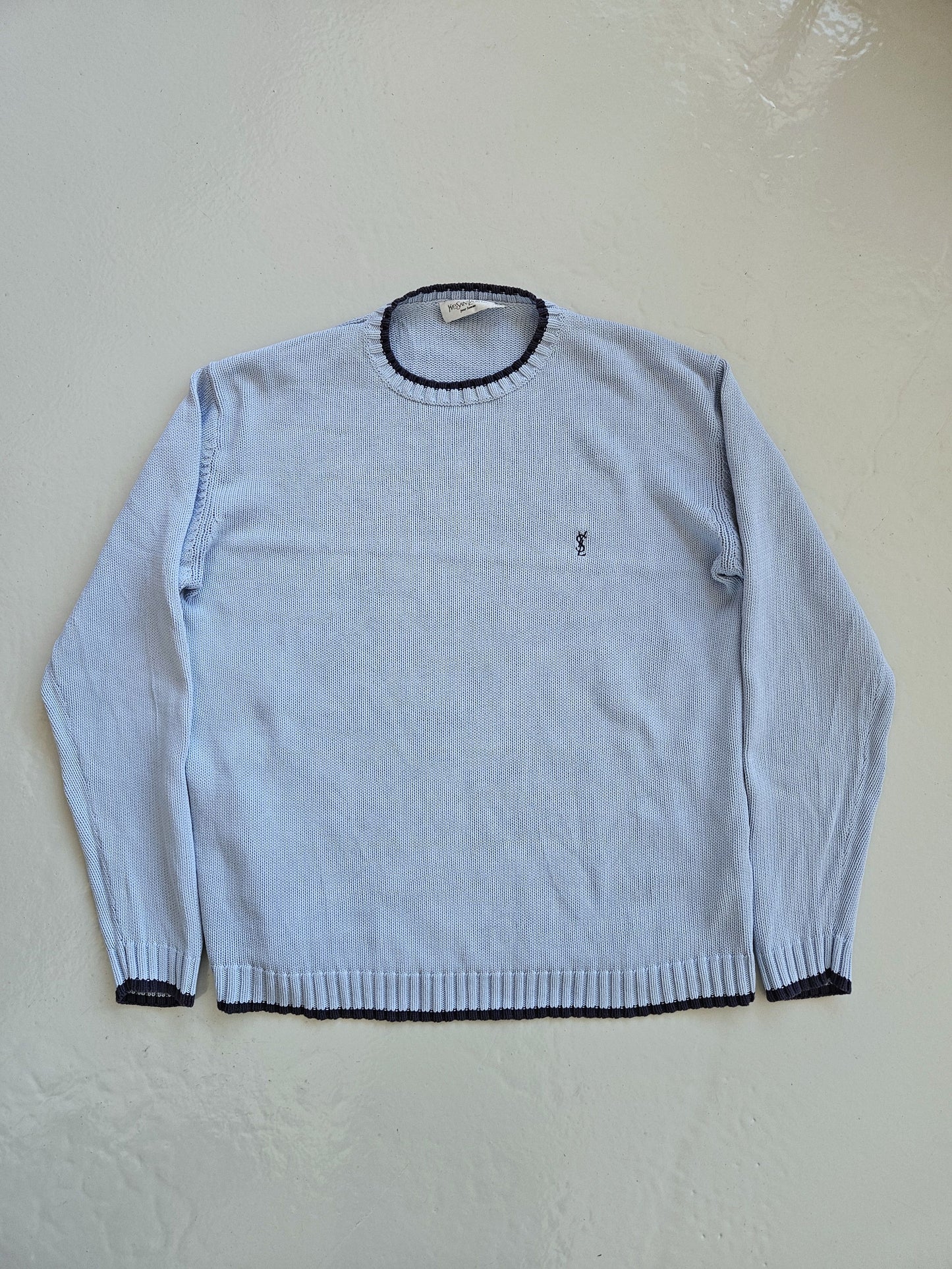 Vintage ysl baby blue embroidered logo thick knit sweater