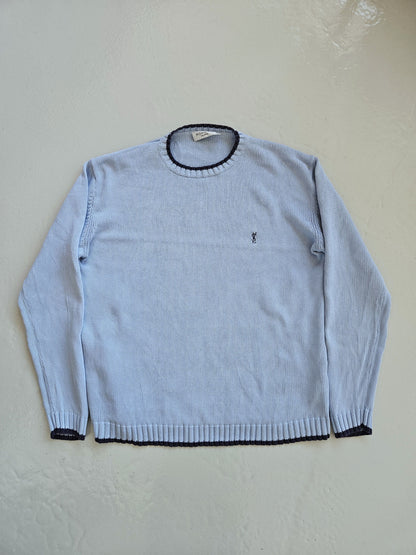 Vintage ysl baby blue embroidered logo thick knit sweater
