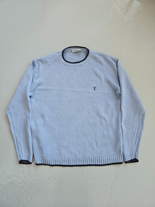 Vintage ysl baby blue embroidered logo thick knit sweater