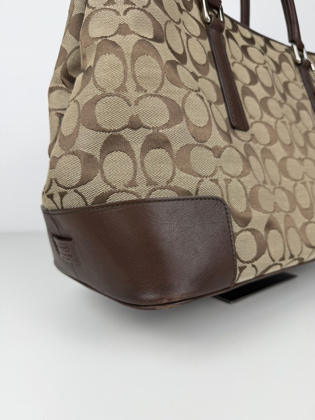 Coach signature leather and canvas tote bag