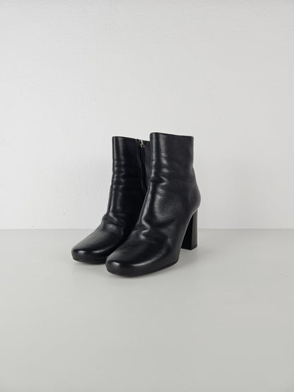 Prada calf leather side zip block heel ankle boots