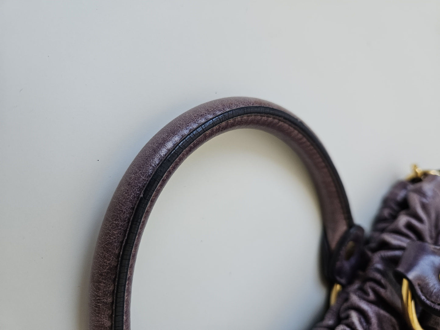 Miu miu vitello bauletto aperto gathered leather handbag