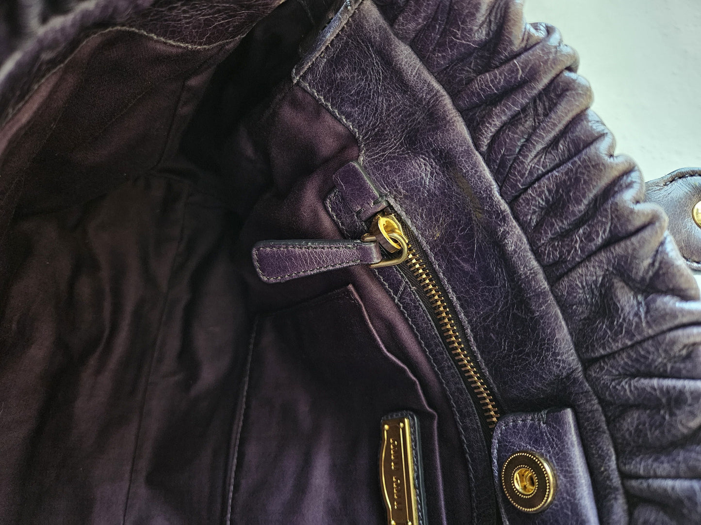 Miu miu vitello bauletto aperto gathered leather handbag