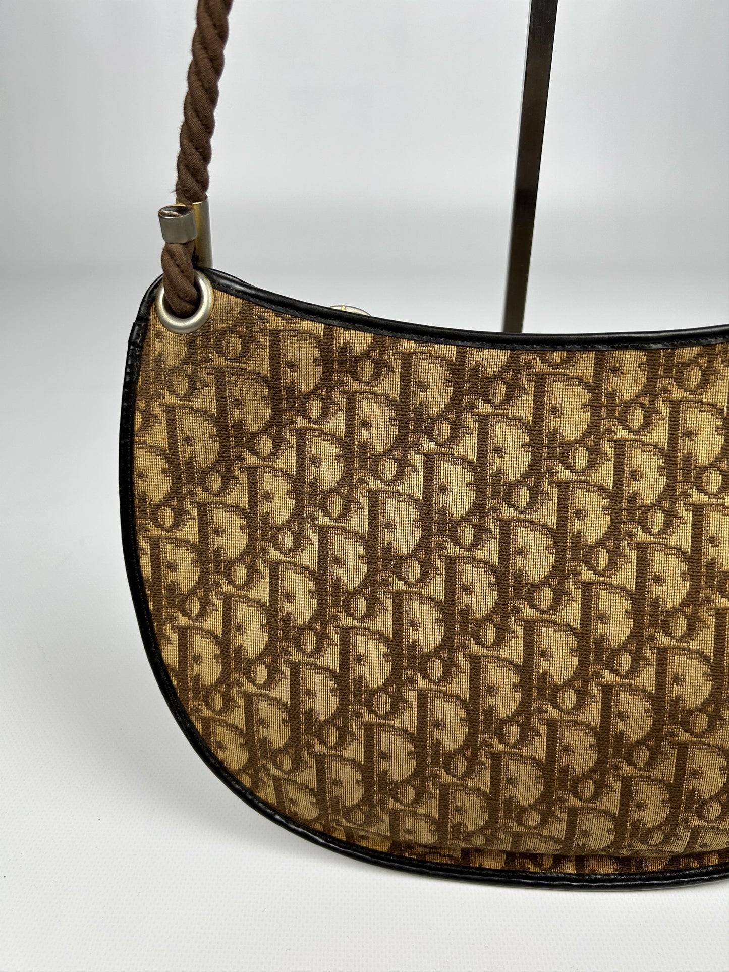 Vintage 80s Dior trotter oblique monogram rope shoulder bag