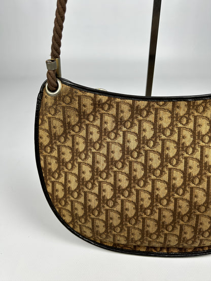 Vintage 80s Dior trotter oblique monogram rope shoulder bag