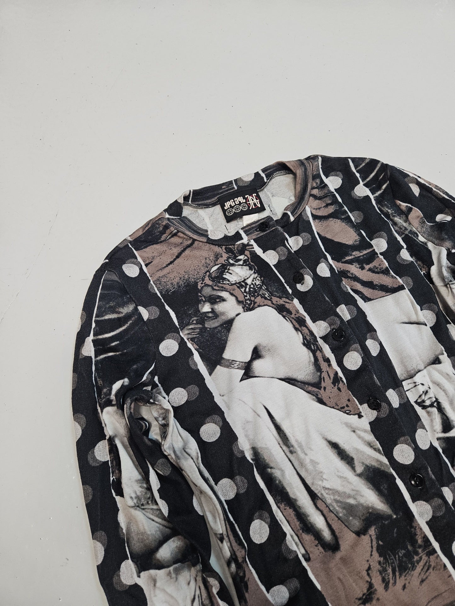 Jean Paul Gaultier reneissance woman & polka dot cardigan