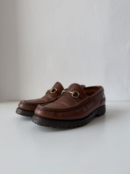 Gucci leather horsebit loafers on a thick notched sole