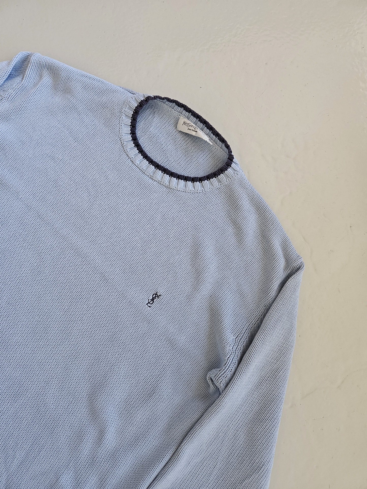 Vintage ysl baby blue embroidered logo thick knit sweater